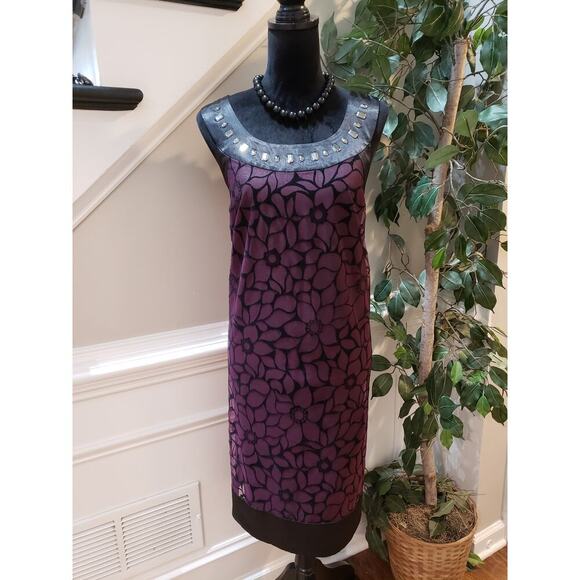 Signature by Robbie Bee Sheath Dress Women's 18W Black & Purple Floral Beaded - Picture 1 of 13